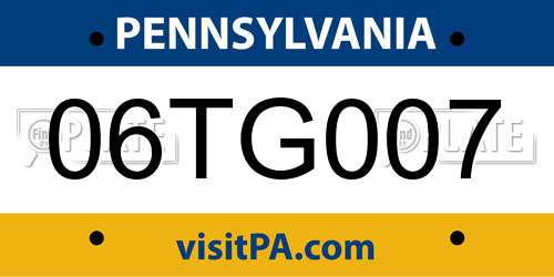 06TG007 Pennsylvania License Plate