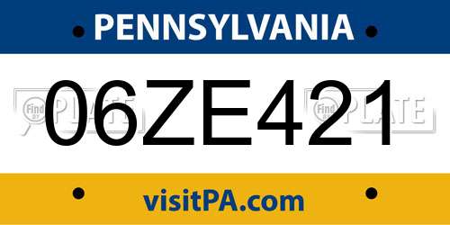06ZE421 Pennsylvania License Plate