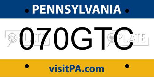 070GTC Pennsylvania License Plate
