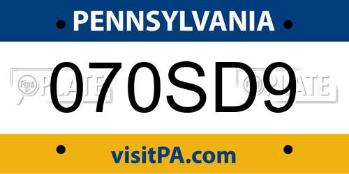 070SD9 Pennsylvania License Plate