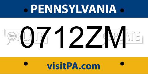 0712ZM Pennsylvania License Plate