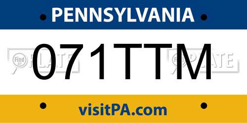 071TTM Pennsylvania License Plate