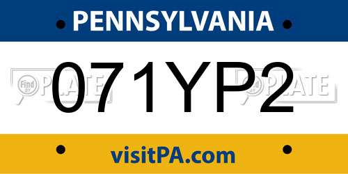 071YP2 Pennsylvania License Plate