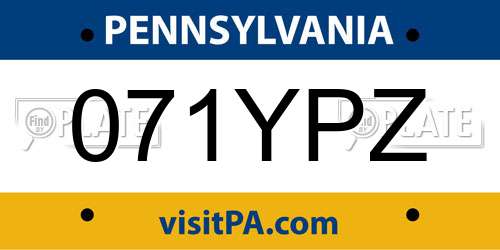 071YPZ Pennsylvania License Plate