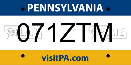 071ZTM Pennsylvania License Plate