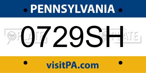 0729SH Pennsylvania License Plate