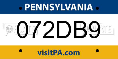 072DB9 Pennsylvania License Plate