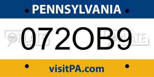 072OB9 Pennsylvania License Plate