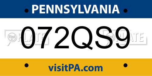 072QS9 Pennsylvania License Plate