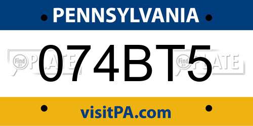 074BT5 Pennsylvania License Plate