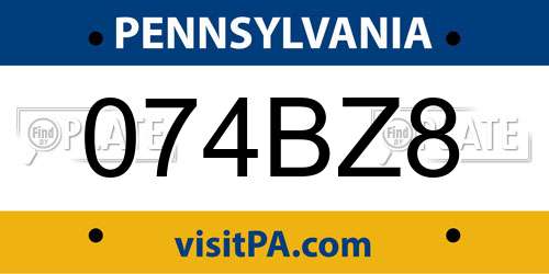 074BZ8 Pennsylvania License Plate