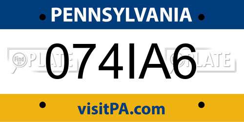 074IA6 Pennsylvania License Plate