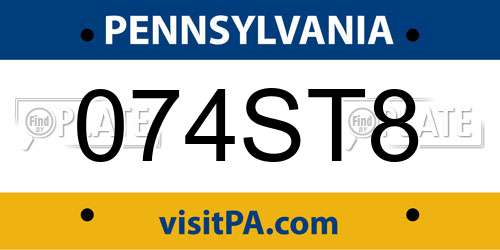 074ST8 Pennsylvania License Plate