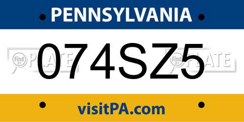 074SZ5 Pennsylvania License Plate