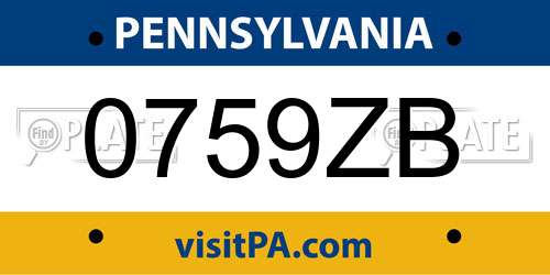 0759ZB Pennsylvania License Plate
