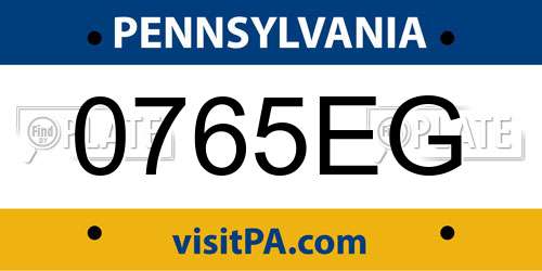 0765EG Pennsylvania License Plate