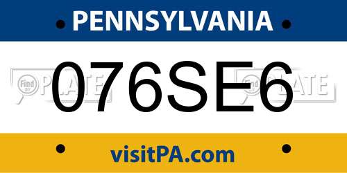 076SE6 Pennsylvania License Plate