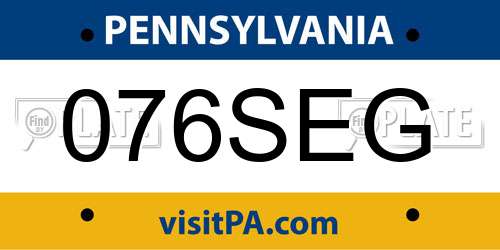 076SEG Pennsylvania License Plate