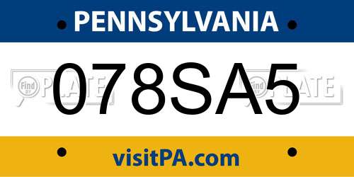 078SA5 Pennsylvania License Plate