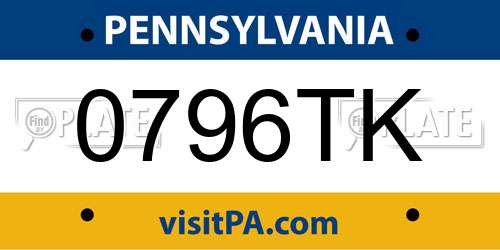 0796TK Pennsylvania License Plate