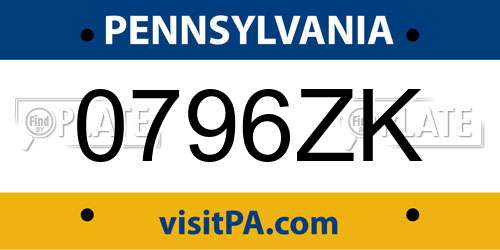 0796ZK Pennsylvania License Plate