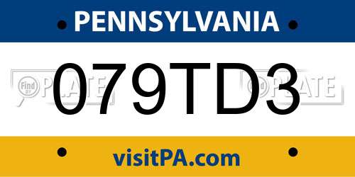 079TD3 Pennsylvania License Plate