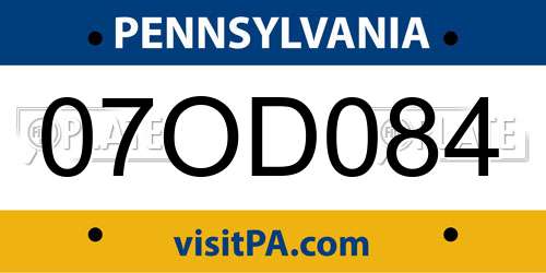 07OD084 Pennsylvania License Plate