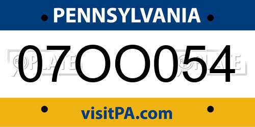 07OO054 Pennsylvania License Plate