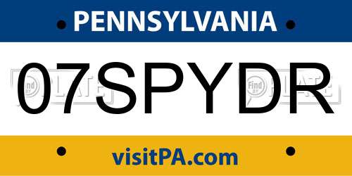 07SPYDR Pennsylvania License Plate