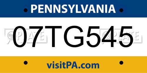 07TG545 Pennsylvania License Plate