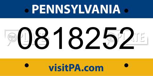 0818252 Pennsylvania License Plate