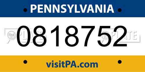 0818752 Pennsylvania License Plate