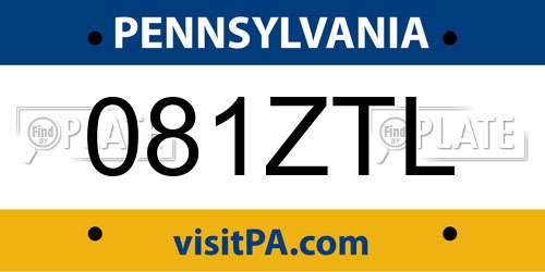 081ZTL Pennsylvania License Plate