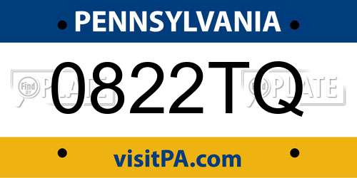 0822TQ Pennsylvania License Plate