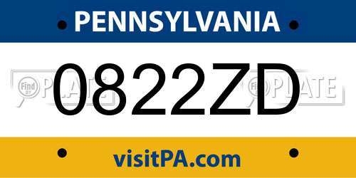 0822ZD Pennsylvania License Plate