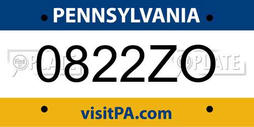 0822ZO Pennsylvania License Plate