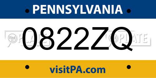0822ZQ Pennsylvania License Plate