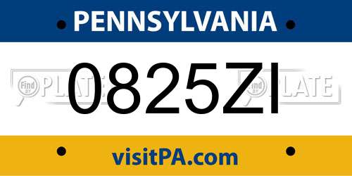 0825ZI Pennsylvania License Plate