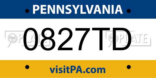 0827TD Pennsylvania License Plate