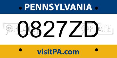 0827ZD Pennsylvania License Plate