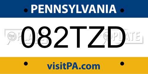 082TZD Pennsylvania License Plate