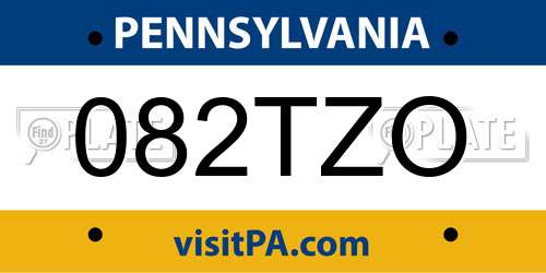082TZO Pennsylvania License Plate