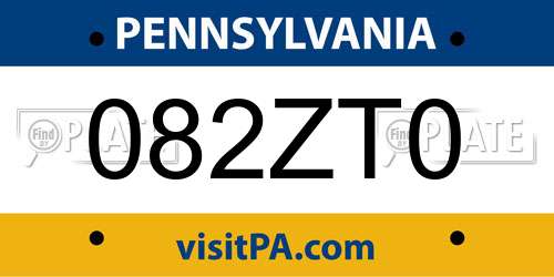 082ZT0 Pennsylvania License Plate