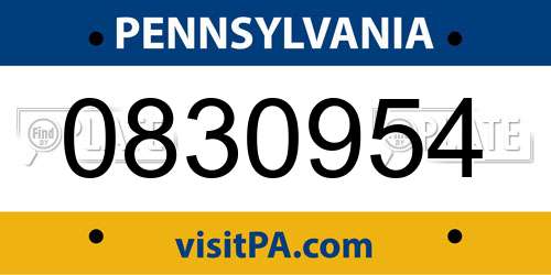0830954 Pennsylvania License Plate
