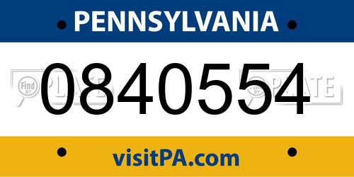 0840554 Pennsylvania License Plate