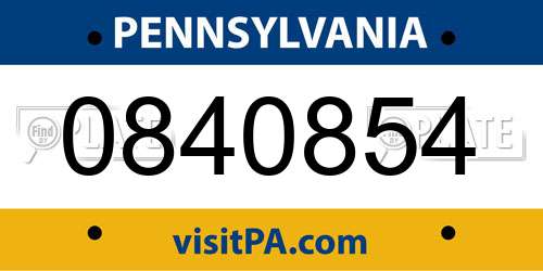 0840854 Pennsylvania License Plate