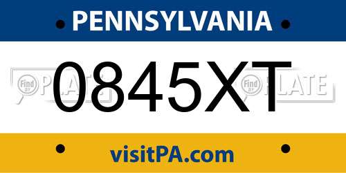 0845XT Pennsylvania License Plate