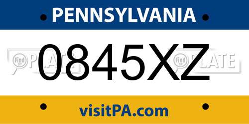 0845XZ Pennsylvania License Plate