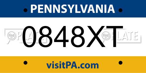 0848XT Pennsylvania License Plate