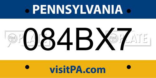 084BX7 Pennsylvania License Plate